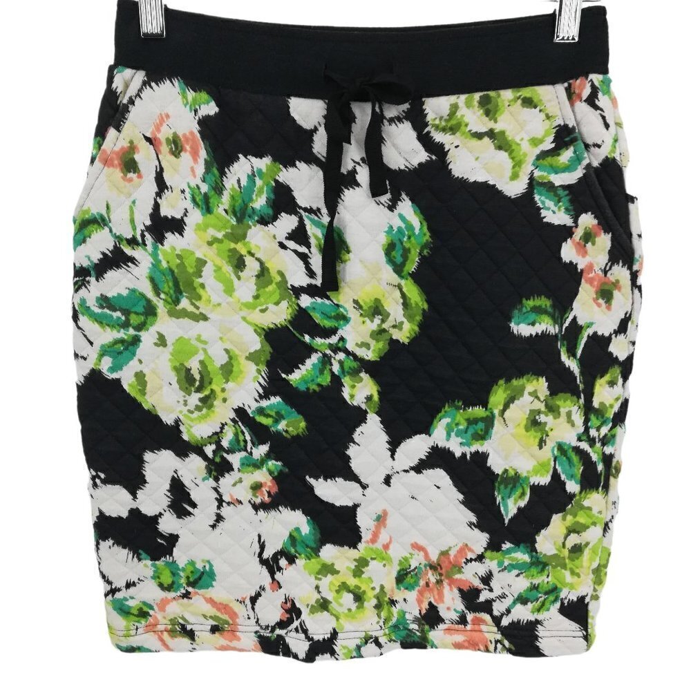 Lilka Anthropologie Floral Quilted Pull On Skirt Size XSP Pockets Stretch Knit